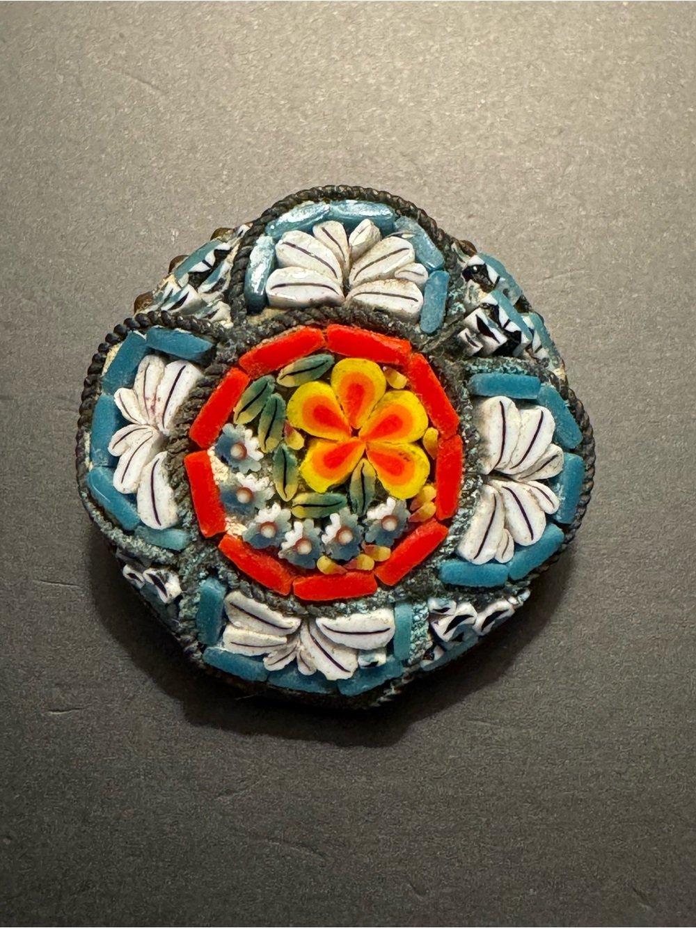 Antique Italian Micro Mosaic Floral Brooch Made in Italy C Clasp 1920s